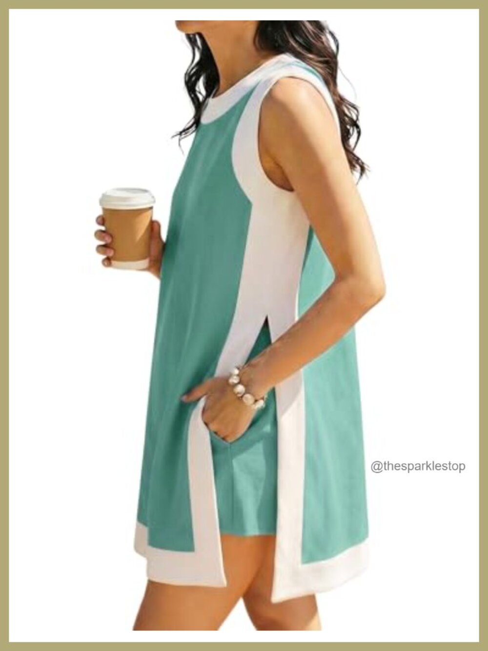 2 Piece Color Block Lounge Set Sleeveless Top Shorts Pockets